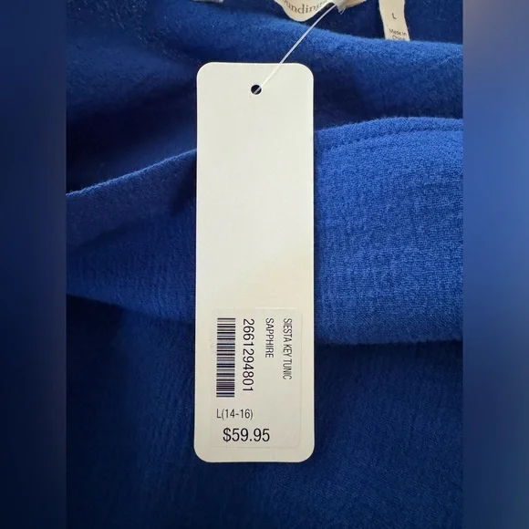 Soft Surroundings Siesta‎ Key Tunic Lightweight Sapphire Blue Cotton Top. Large. - Picture 3 of 7